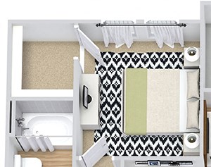 Medina 3D Medina 3D. 2 bedroom apartment. Kitchen with island open to living/dinning rooms. 2 full bathrooms, double vanity in master. Walk-in closets. Patio/balcony.